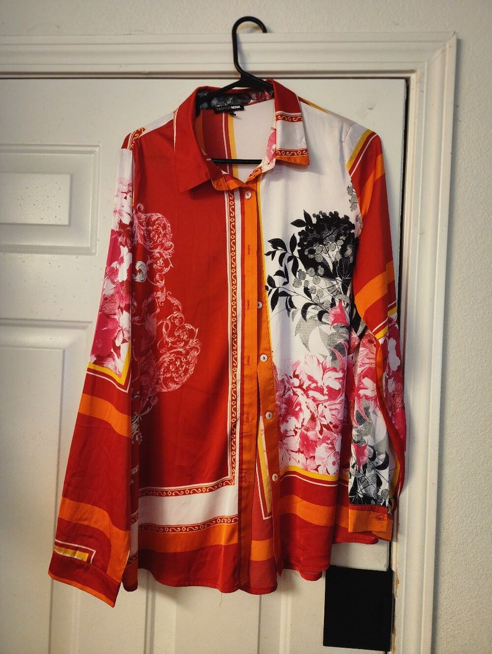 Stylish Red & White Floral Women Button-Up Shirt